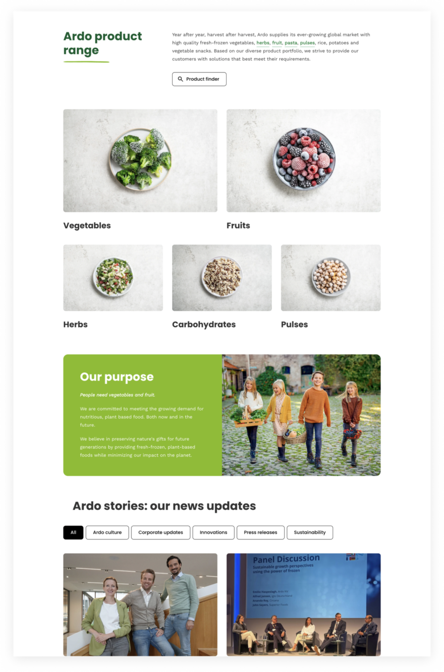 een homepage van Ardo