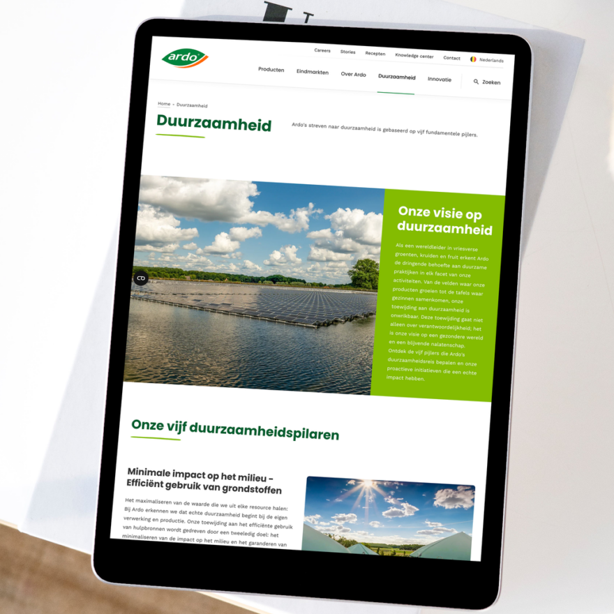 Ardo detailpagina op een tablet