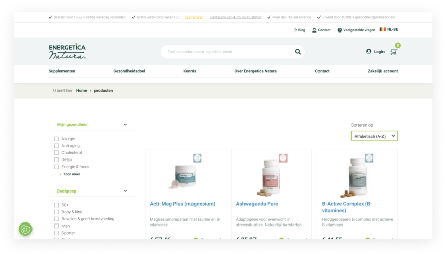 Productenoverzicht van Energetica