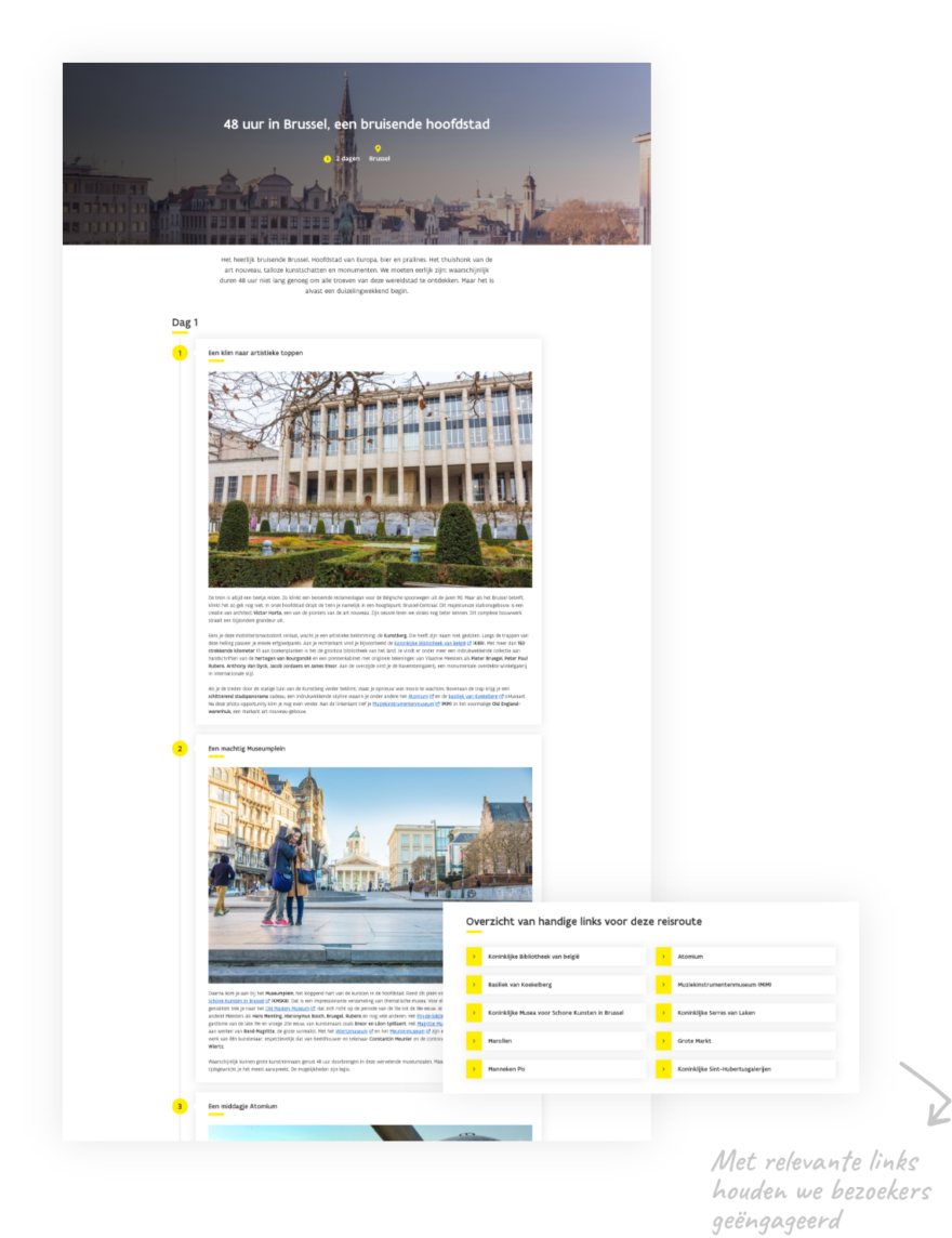 een tijdslijn op een landingspagina van Visit Flanders