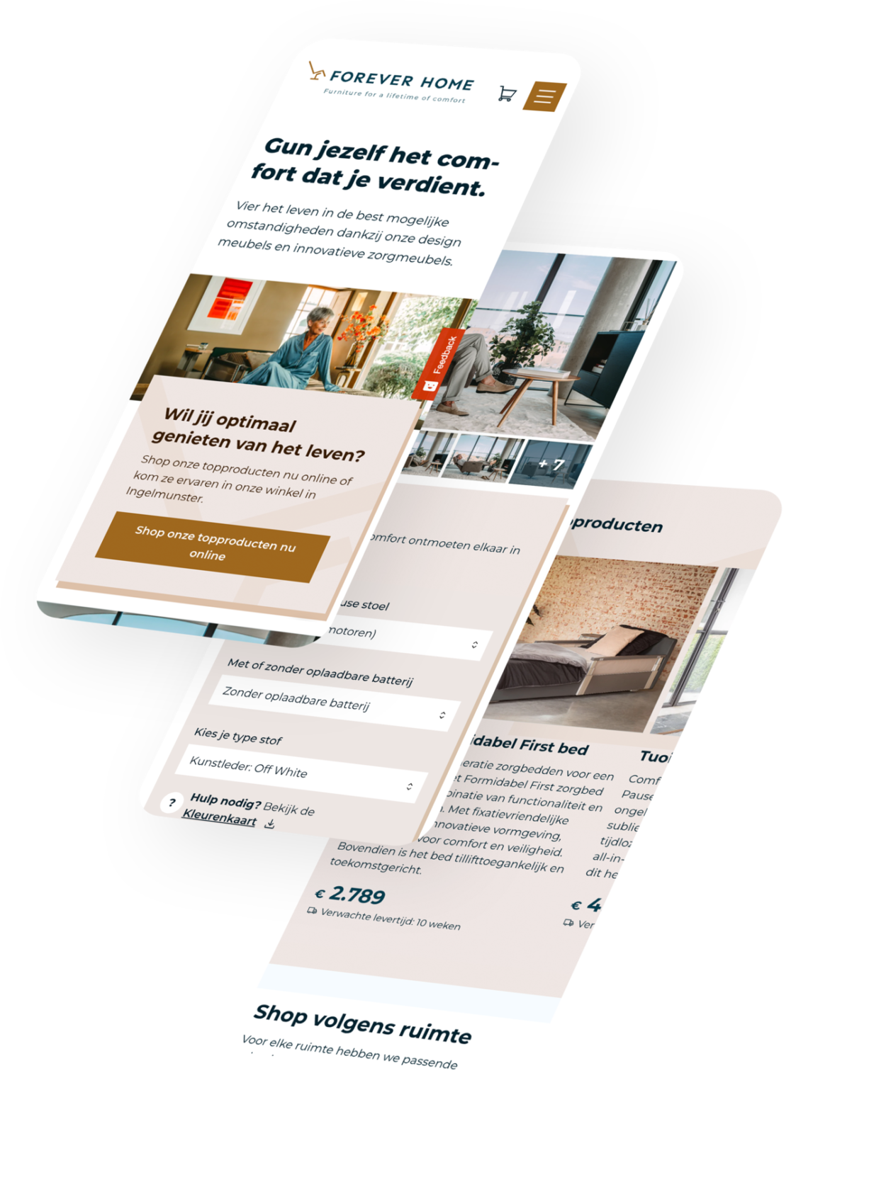 Homepage van Forever Home op desktop formaat