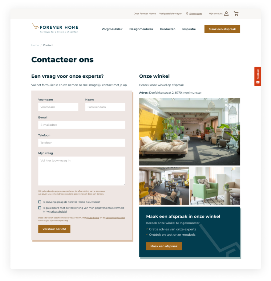 een detailpagina van een showroom