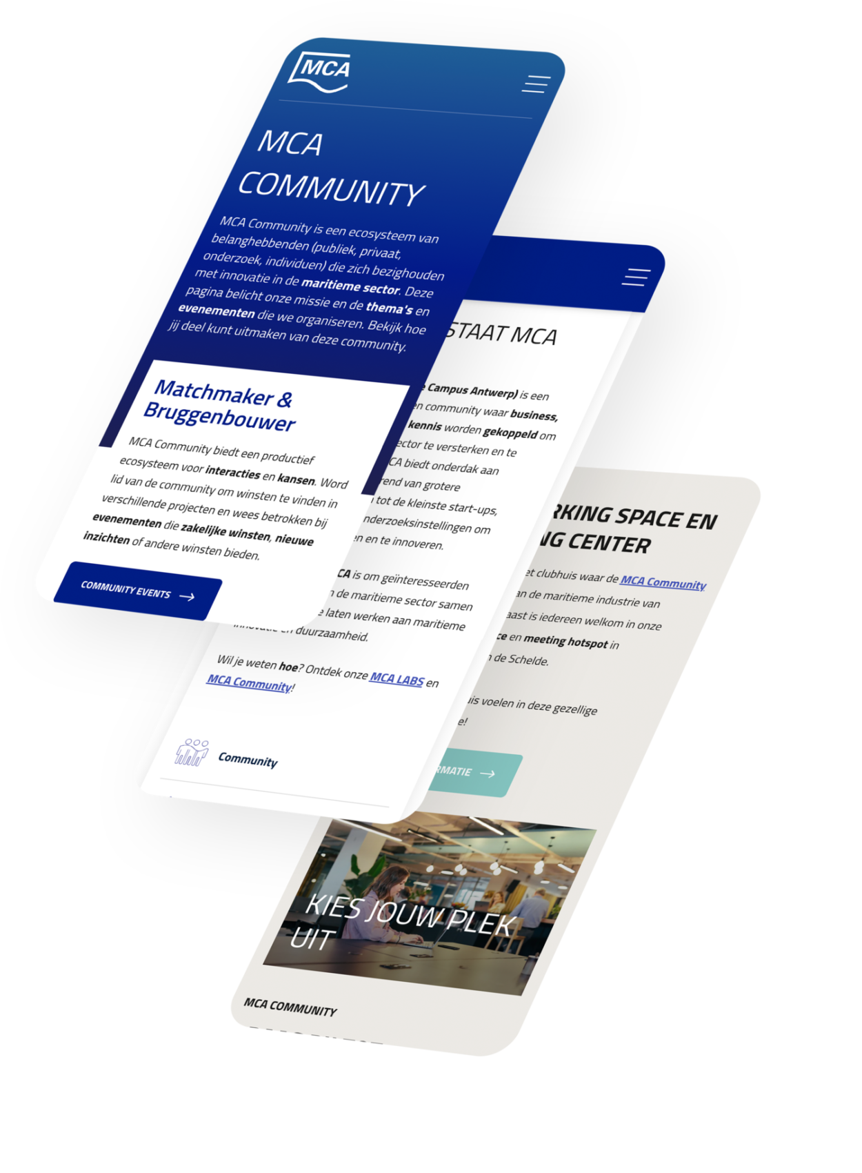 MCA homepage op een mobile