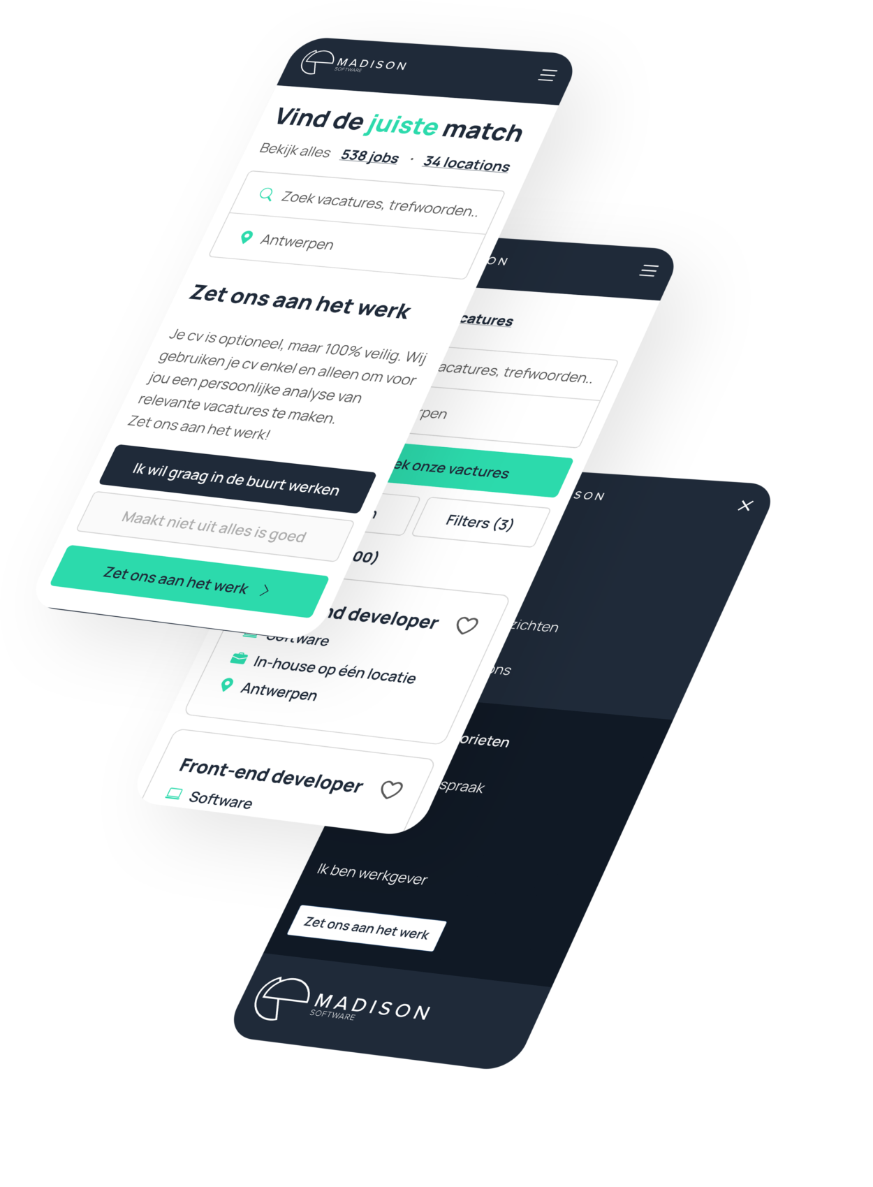 Homepage Madison op mobiele weergave