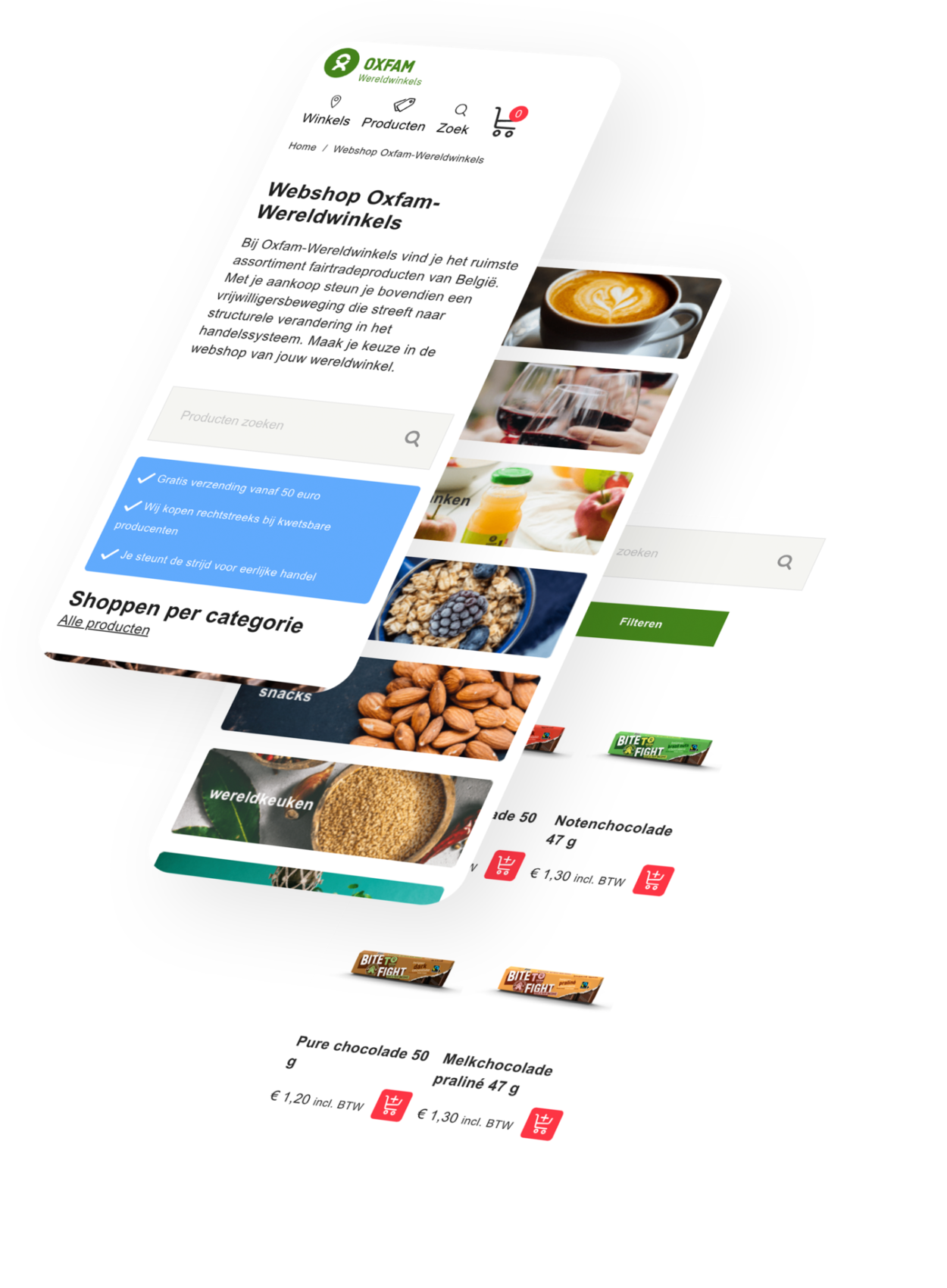 Oxfam Homepage op mobile
