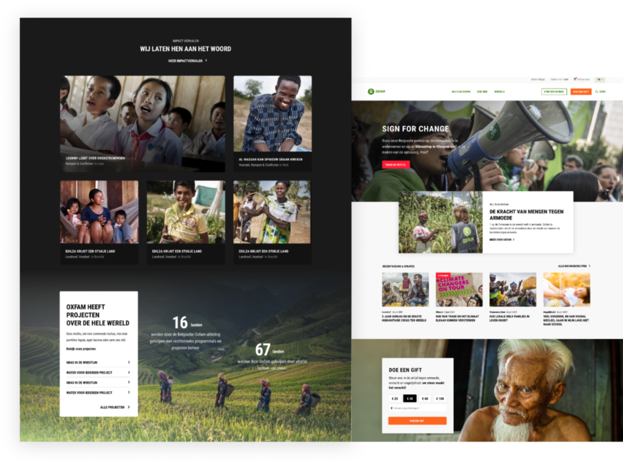 Landingspagina's van OXFAM