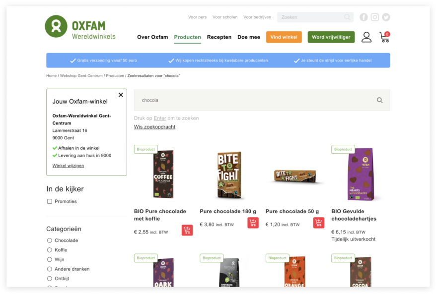 Wereldwinkel met producten van Oxfam