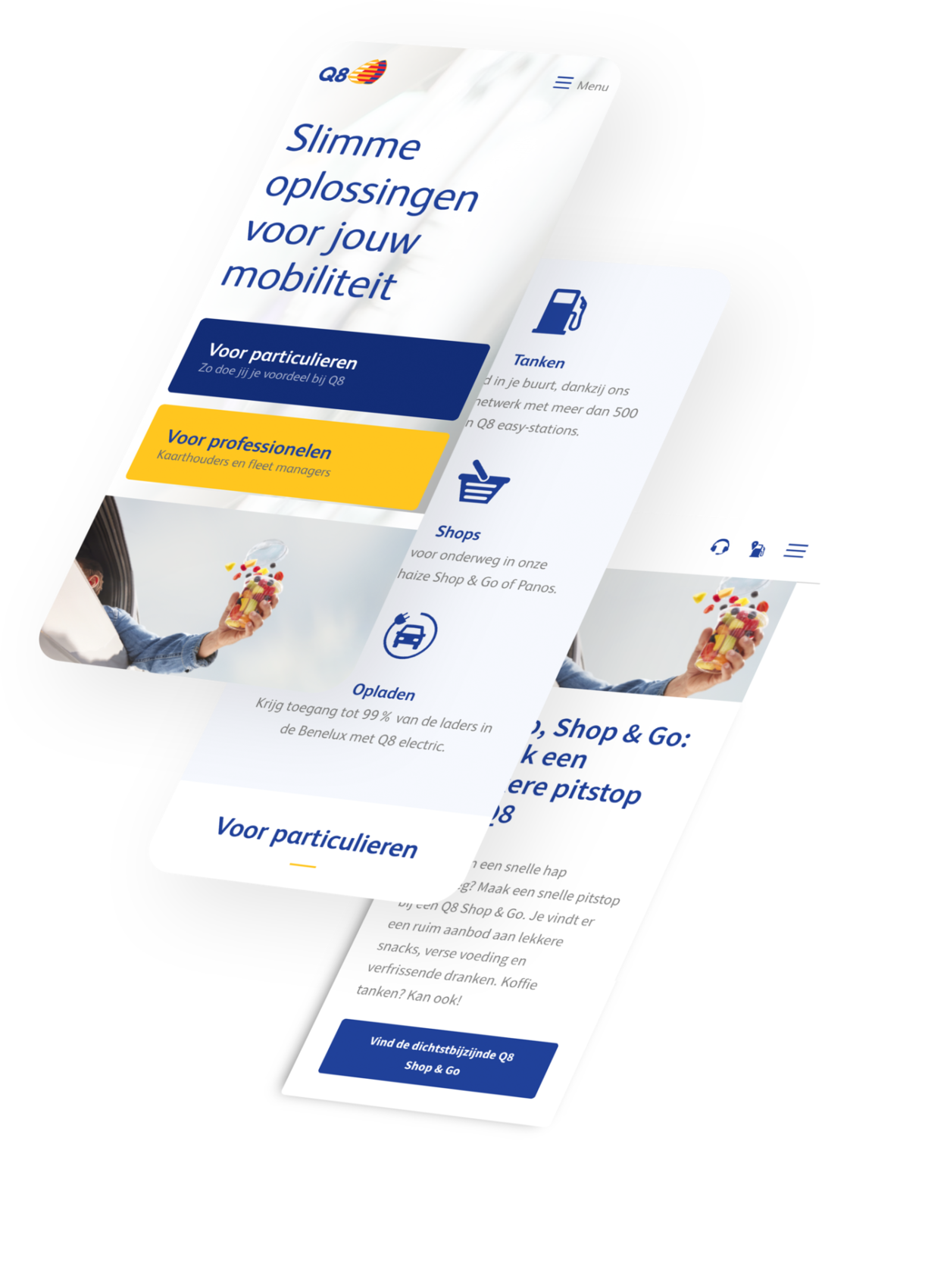 Q8 homepage op een mobile