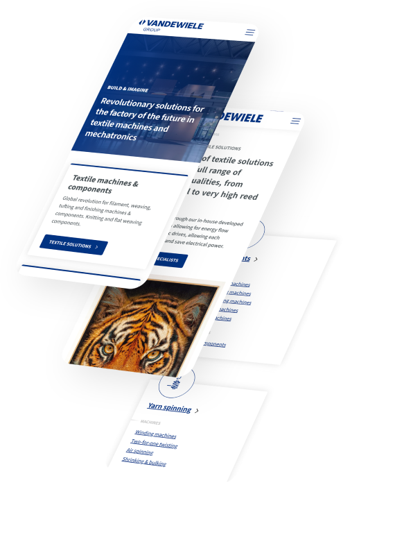 Homepage van Vandewiele op een mobiele weergave