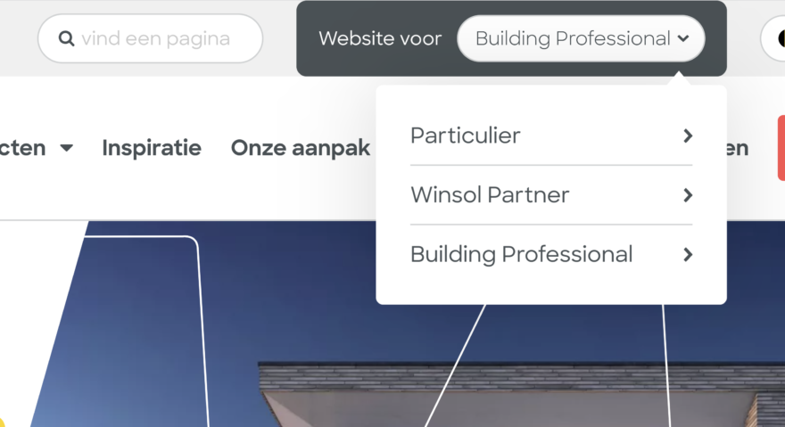 Een dropdown met keuze tot verschillende doelgroepen