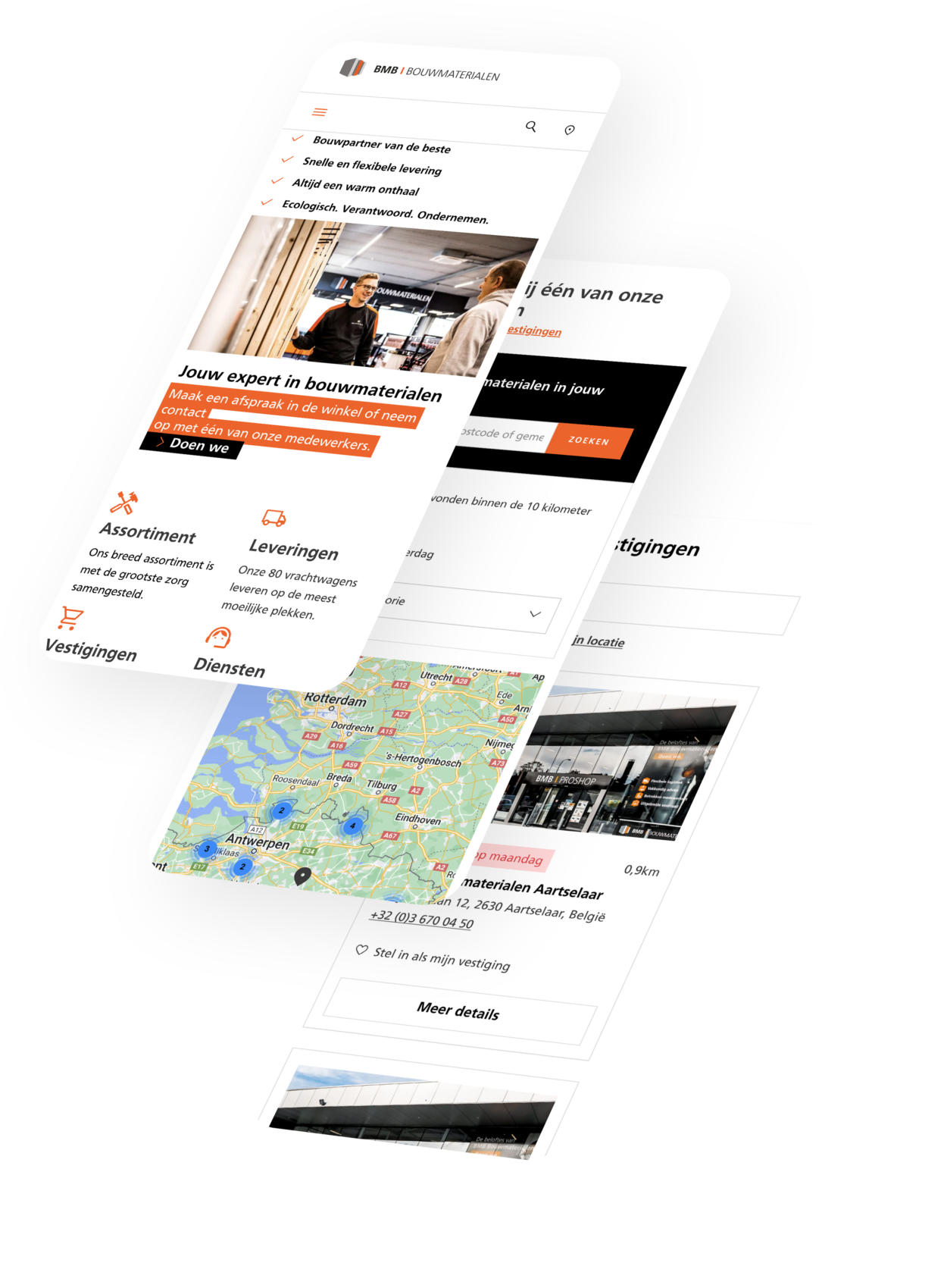 Homepagina van BMB Bouwmaterialen in mobiele weergave