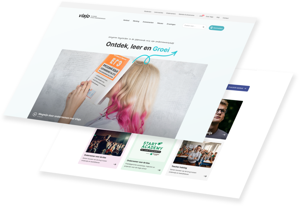 Desktop mockup van de homepage van Vlajo
