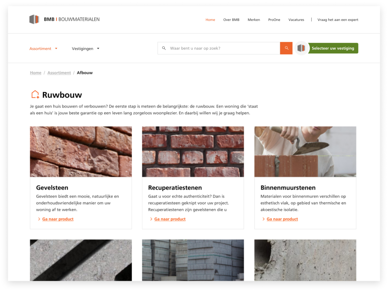 Landingspagina van BMB Bouwmaterialen