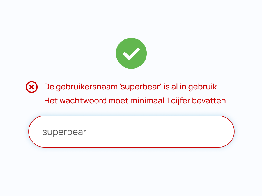 Een error instructie boven de form