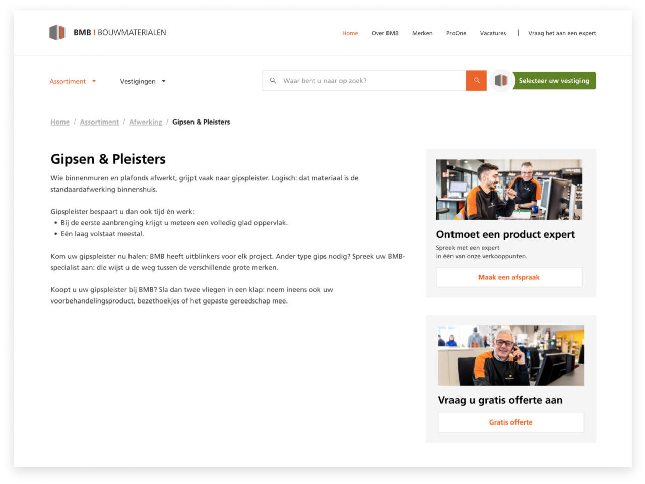 Landingspagina van BMB Bouwmaterialen