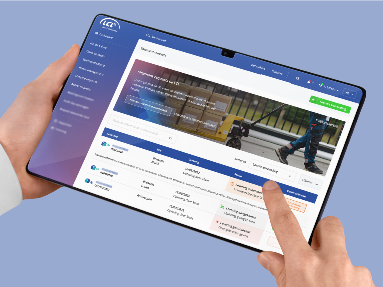 Dashboard op een tablet van shipment requests