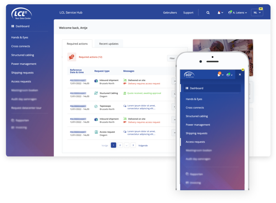dashboard en een mobiele weergave van de navigatie