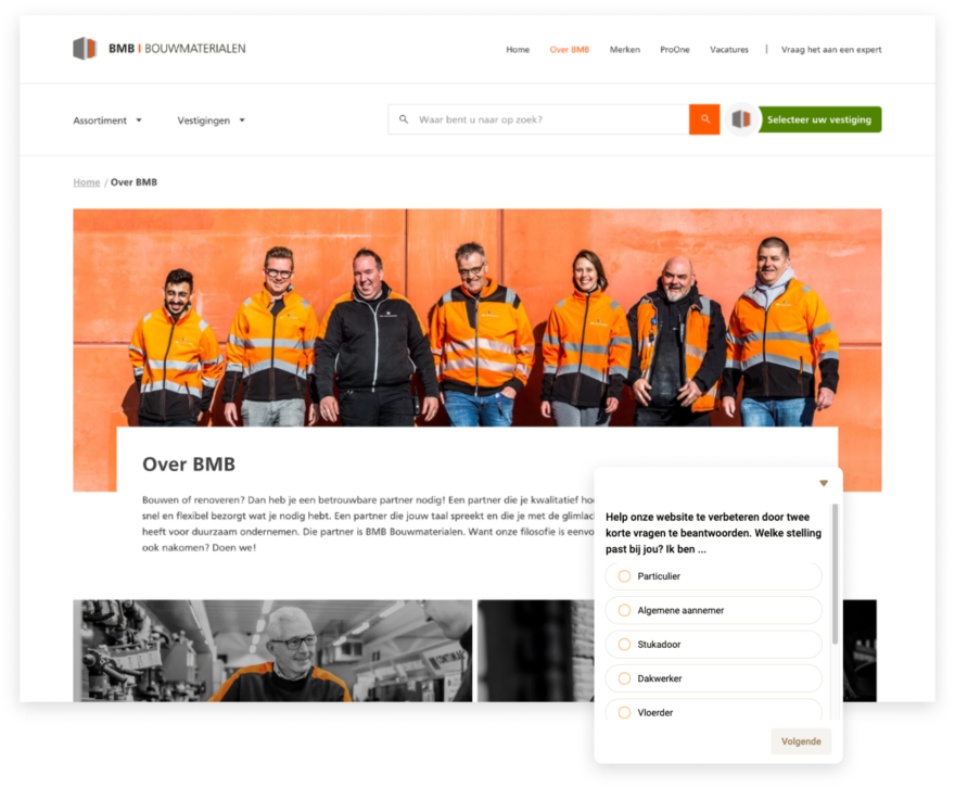 Landingspagina van BMB Bouwmaterialen